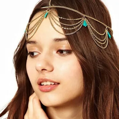 £4.69 • Buy Boho Gold Chain Hair Head Cuff Arabian Head Piece Jewellery