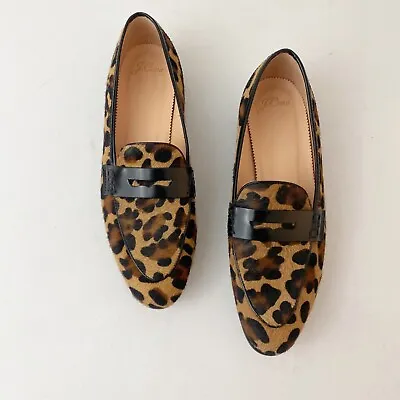 J. Crew Academy Penny Loafers Calf Hair Flats Shoes Sz 9 • $65