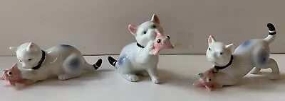 Vintage Porcelain Cats W/Fish Lot Of 3 • $1.99