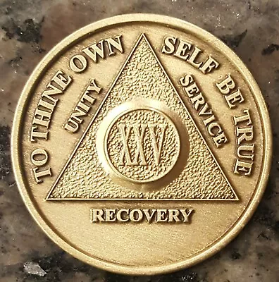 Alcoholics Anonymous 25 Year Recovery Coin Chip Medallion Medal Token AA Bronze • $4.99