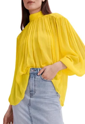 $10 • Buy Country Road Sheer Gathered Blouse In Yellow Size 8
