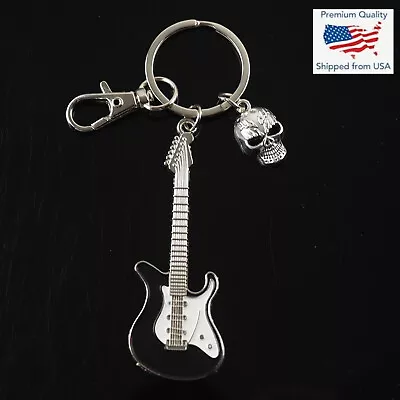 Black Guitar & Flaming Skull Clip Keychain Love Music Musician Gift • $7.29