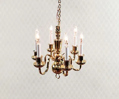 Dollhouse Brass Chandelier 6 Arm 12 Volt Electric 1:12 Scale By Houseworks • $58.99