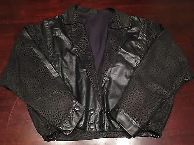 $16.99 • Buy Vintage Womens Cropped Cheetah Spot Black Jacket Sz M Casual Leather Coat