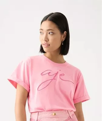 New In Aje Women Claudel Embroidered T-shirt Relaxed Fit S/Slv Casual Tee Top XS • $79.99