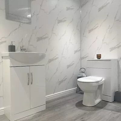 10 White Marble Matt Bathroom Panels Shower Wet Wall Kitchen Cladding PVC • £64