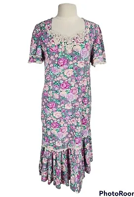 SUN BABIES LIBERTY HOUSE Vantage Purple Floral House Midi Dress Women Size L  • £23.93