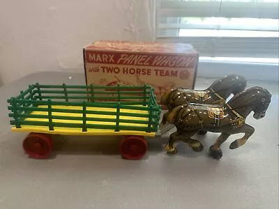 Vintage Marx Panel Wagon Toy With Two Horse Team Original Box 1950’s Rare Sides • $245