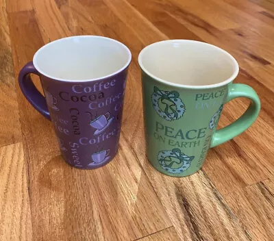 Mulberry Home Collection Coffee Mug Cup LOT OF 2 Cocoa Coffee Peace On Earth • $31.99