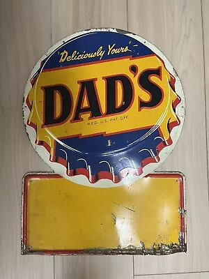 Dad’s Root Beer Tin Litho Sign 1930s Bottle Cap Rare Variation • $450