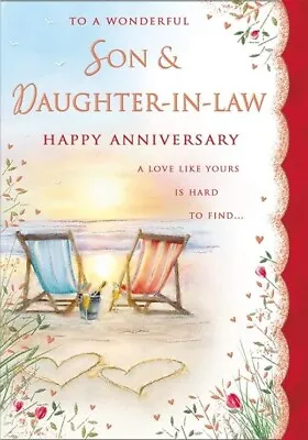 TO A WONDERFUL SON & DAUGHTER-IN-LAW WEDDING ANNIVERSARY CARD Large 10 X 7  • £4.89