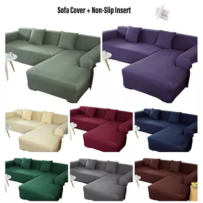 Elastic All-Inclusive 5 Seater L Shaped Chaise Sofa Cover Protectors Furniture • $27.62