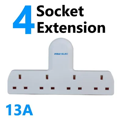 4 Gang Extension Socket Multi Plug (No Cable) 4 Way 13a Mains Power Adaptor • £6.99