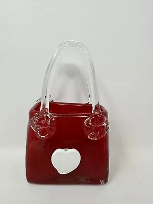 Murano  Red Hand Blown Glass Pocketbook Vase Planter • $14.88