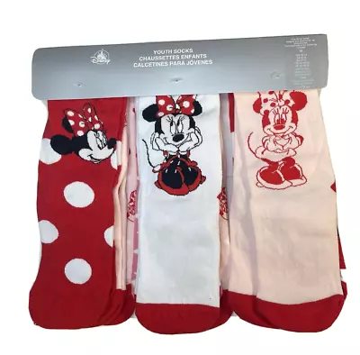 Disney Parks Minnie Mouse Youth Girls Socks 7 Pair  YOUTH SM NWT Red White Pink • $22.95