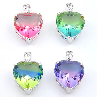 4 Pcs Love Heart Rainbow Mystic Topaz Pink Topaz Garnet Silver Necklace Pendants • $15.07