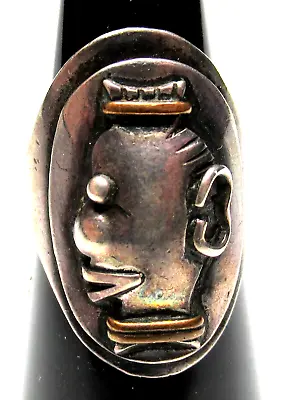 ISRAEL Unusual Sterling Silver 925 Tribal Face Vintage Ring Size 7.5 • $69.99