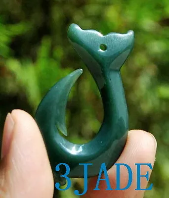 Natural Nephrite Jade Fish Hook Hei Matau Pendant New Zealand Maori Necklace • $22.99