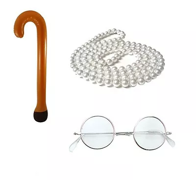 Granny Old Lady Pensioner Fancy Dress Costume Set Stag Hen Party Gangster 3PC • £7.50