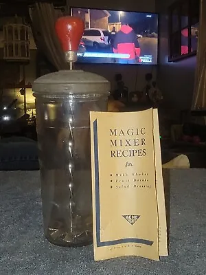 Vintage MCM Acme  Hazel Atlas Glass Red Handle Magic Mixer Kitchen Gadget Retro • £38.61