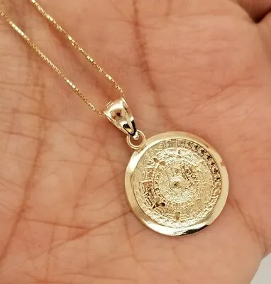 $162 • Buy 14K Solid Yellow Gold Aztec Calendar Pendant Sun Medal Necklace Charm 2.6 G
