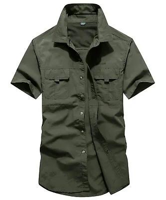 Mens Military Short Sleeve Shirt Double Pockets Summer Army Work Shirt All Size • £18.96