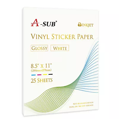 A-SUB Vinyl Sticker Paper High Glossy White Waterproof Removable 25 Sheet 8.5x11 • $11.99