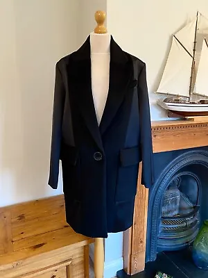 $48.73 • Buy Zara Black Wool Masculine Coat With Combined Fabric XS UK8 Bnwt