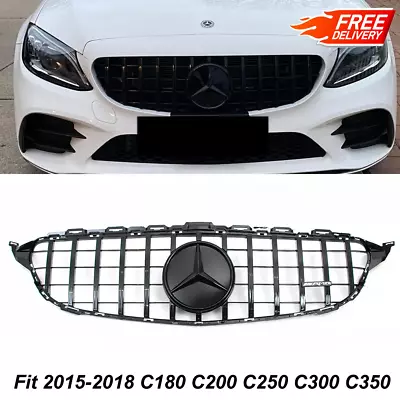 Black GTR AMG Grille For Mercedes Benz W205 C300 C250 C300 2015-2018 W/3D Emblem • $83