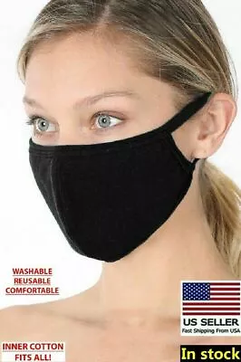 Black Unisex Face Mask Reusable Washable Cover Masks Fashion Cloth Men Women USA • $4.99