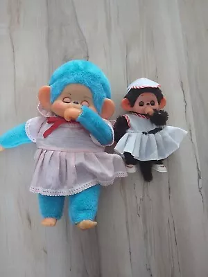 Vintage Pair Of Monchhichi And Miki Toys  Thumb Sucking Plush Damaged Outfits • $72.86