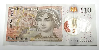 10 Pound Note With Rare Serial 000666 • £1