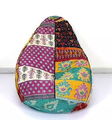 Handmade Vintage Cotton Kantha Floral Bohemian Bean Bag Stool Indian Chair • $49.99