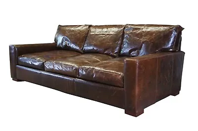 $2975 • Buy Restoration Hardware Maxwell Sofa Cocoa Brown Leather Minimalist Track Arm Couch