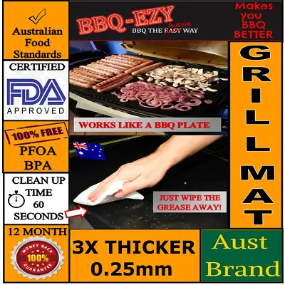 AUSSIE BBQ GRILL MAT RIGID (3 X Thicker) Reusable NonStick +Money Back Guarantee • $14.95
