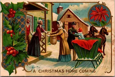 Antique Christmas Postcard Colonial Family Home Coming Horse Drawn Sleigh 306 • $7.99