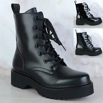 £23.99 • Buy Womens Ladies Chunky Platform Lace Up Zip Combat Army Goth Punk Ankle Boots Size