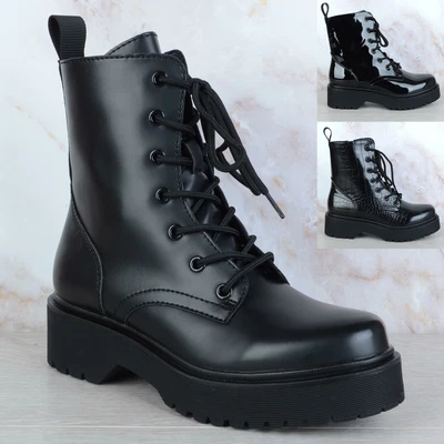 £23.99 • Buy Womens Ladies Chunky Platform Lace Up Zip Combat Army Goth Punk Ankle Boots Size