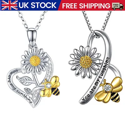 Women You Are My Sunshine Silver Bee Sunflower Pendant Necklace Jewelry Gifts UK • £4.35