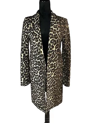 ZARA Leopard Print Open From Lana Wool Coat Small • $45.99