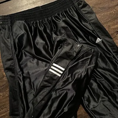 Adidas Pants Men 2XL Black Tear Away Break Away Warm Up Y2K 90 3 Stripe • $29.99