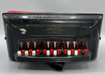 Vintage Magnus Harmonica Corp Chromatic Student Accordion Black And Red • $34