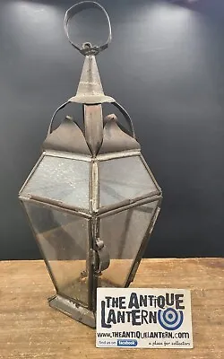 Antique Primitive Tin Candle Lamp  Lantern 8 Glass Panel Witch Hat 1840-50s • $375