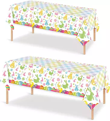 2pcs Easter Plastic Tablecloth137 * 274cm Easter Eggs Bunny Table Cloth • £8.89