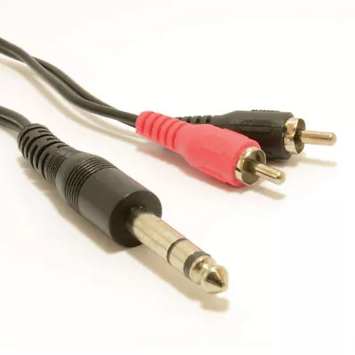6.35mm Stereo Jack Plug To Aux RCA Phono Plugs OFC Audio Cable 0.5m • £2.43
