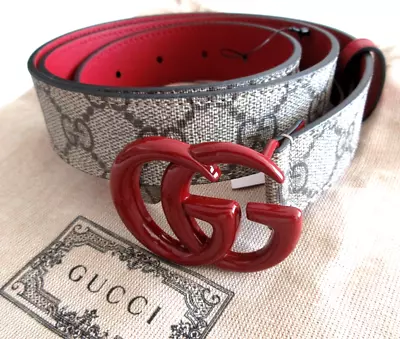 NEW Gucci Marmont Belt GG Logo Red Brown Monogram Canvas 90 • $399