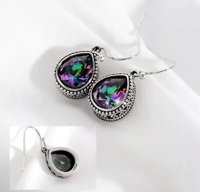 $12.95 • Buy 925 Sterling Silver Mystic Topaz Crystal Earrings Hook Dangle Teardrop