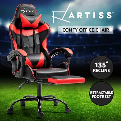 Artiss Gaming Office Chair Executive Computer Leather Chairs Footrest Red • $109.95