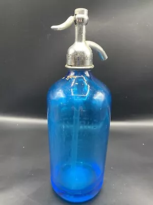 Vintage Blue Czech Glass Seltzer Siphon  Bottle- Good Health Brooklyn Ny • $35