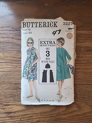 Vintage 60s Butterick 3227 Mod Beach Coat House Dress Sewing Pattern- Sz 12 B32  • $6.75